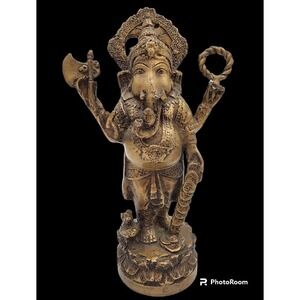Lord Ganesha Brass 9" Exotic Art Statue Hindu Collectible Religion Symbolism
